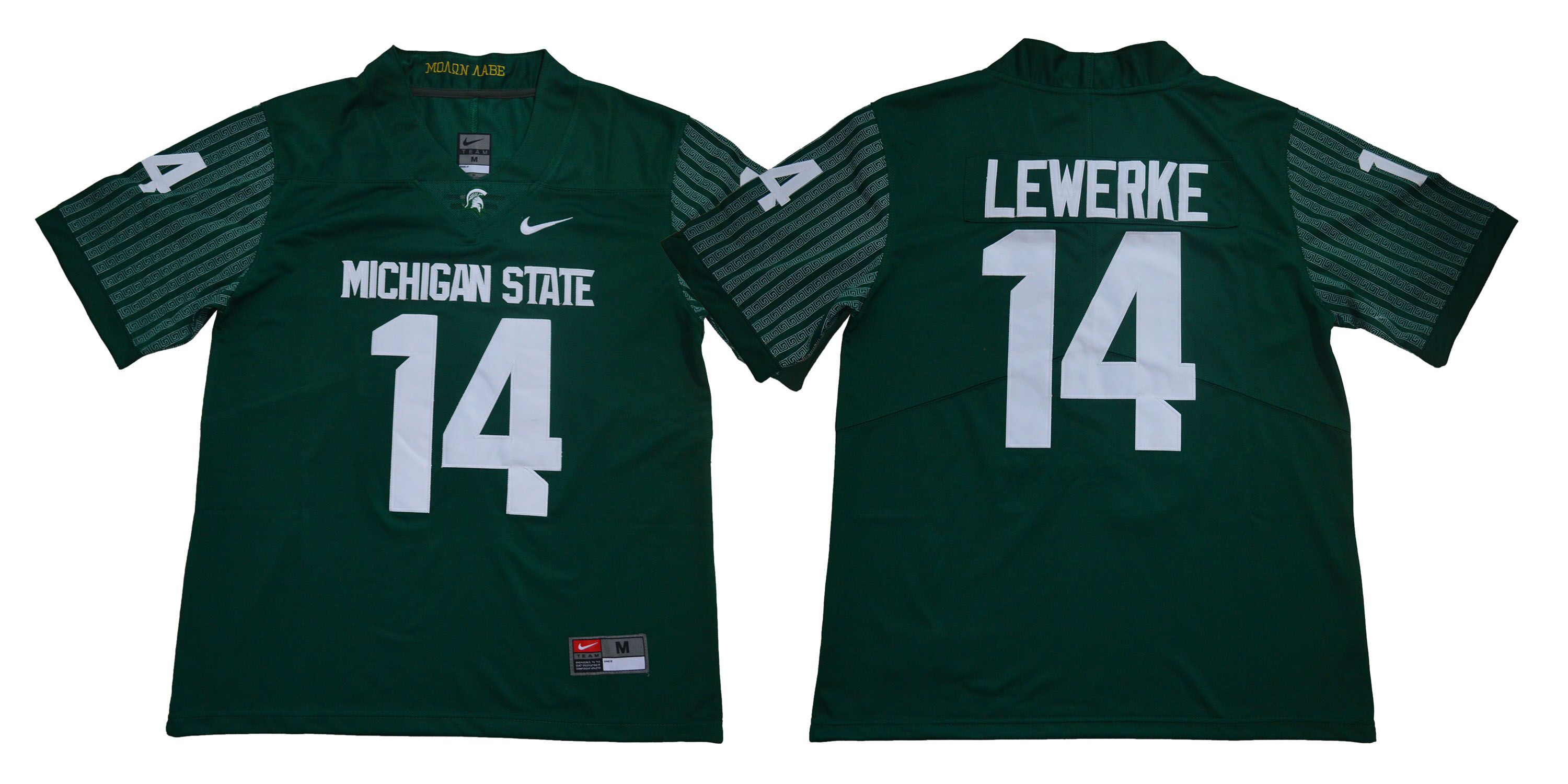 Men Michigan State Spartans 14 Lewerke Green Nike NCAA Jerseys